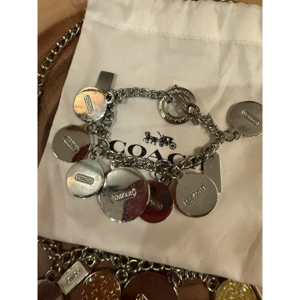 Vintage Y2K Coach Legacy stripe charm bracelet and matching necklace Enamel Rare